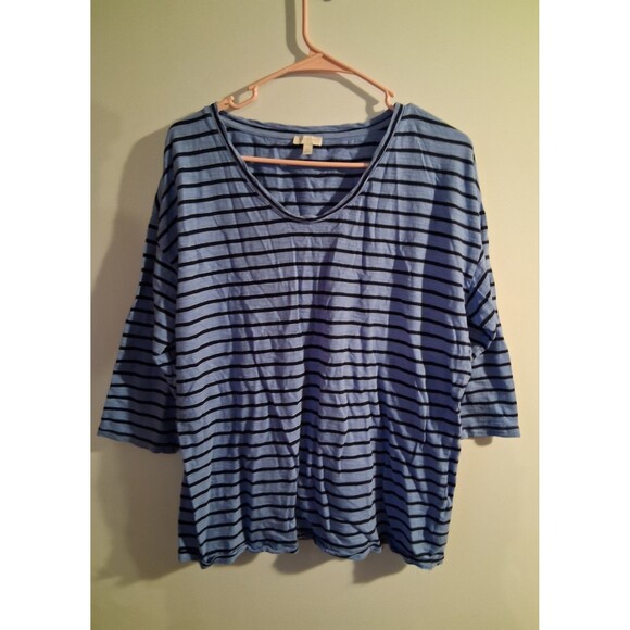 Talbots Blue Stripe 3/4 Sleeve V-neck Blouse Sz 2X - Picture 1 of 3